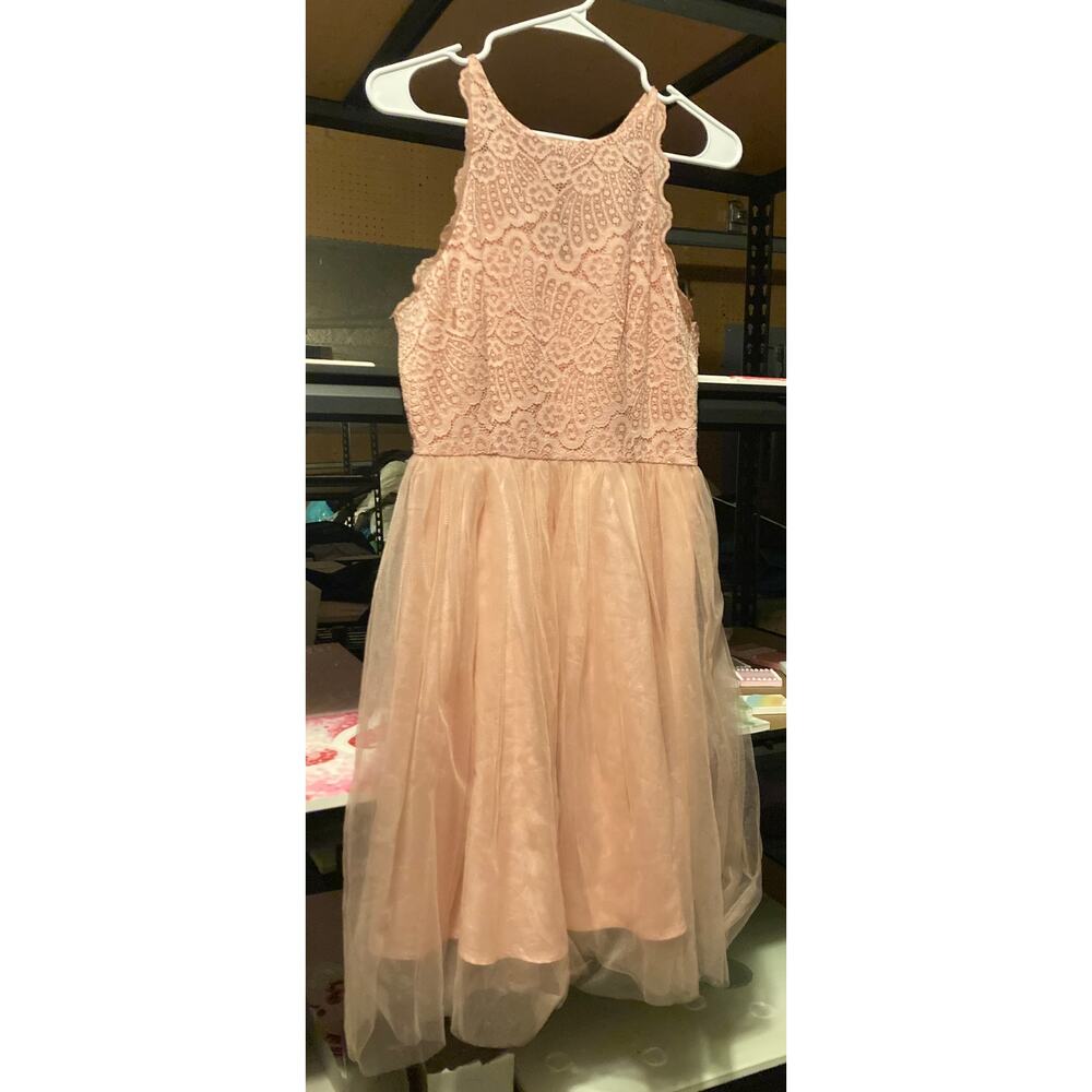 L girl's high neck sleeveless pink lace tulle balletcore short mini dress